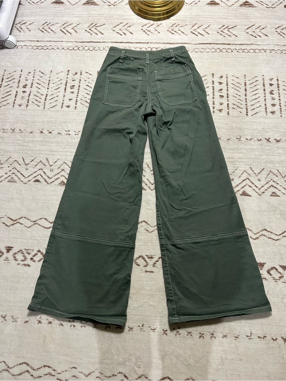 Maeve Anthropologie Olive Wide Leg Utility Carpenter Pants 25 Old Money Luxury - Picture 7 of 14